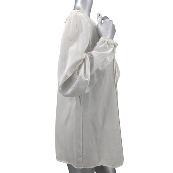 CHICO'S RUFFLED SHIRT BLOUSE TOP ~ White Silk & Cotton ~ XL Size 3 ~ Long Sleeve - Picture 4 of 10